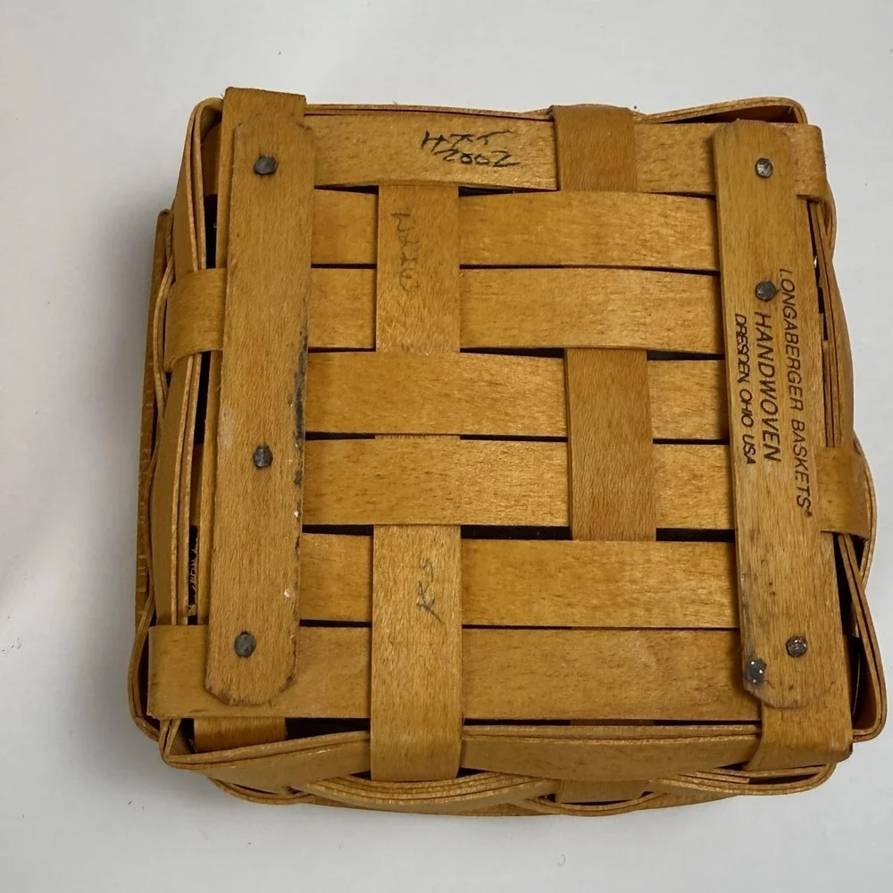 Vintage Longaberger Basket Set Of 2 Brown Handwoven Wood W Plastic Liners USA